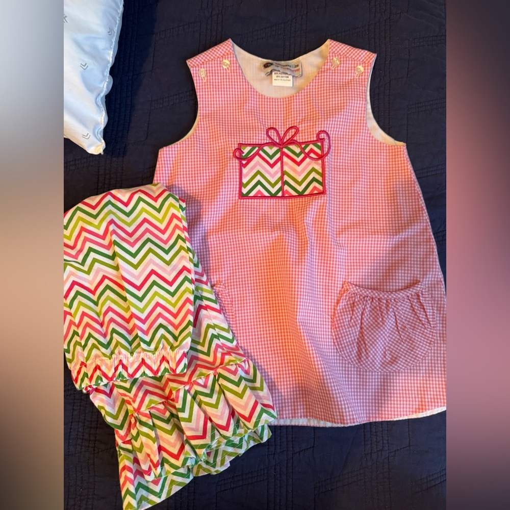 Pink Gingham Dress with Chevron Bloomers
